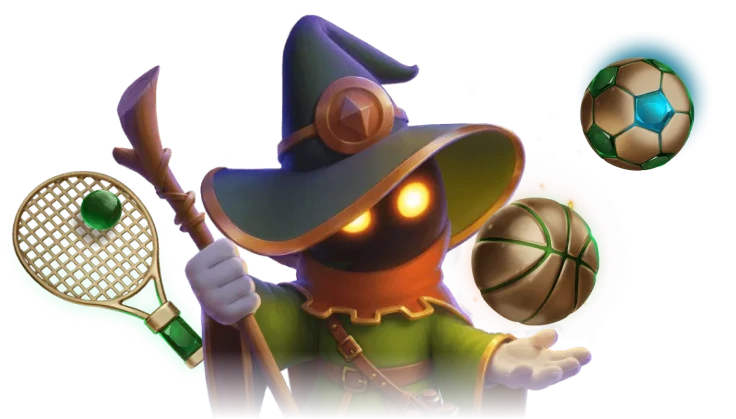 Herospin mysterious wizard hero with glowing eyes and staff